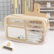 Pencil Case For Students Three Layer Transparent Simple Storage Case