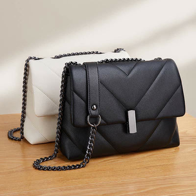 Diamond Chain Bag For Women Genuine Leather Square Underarm Bag