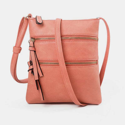 Multifunction Triple Zip Crossbody Bag Trendy Design Leather Shoulder Bag