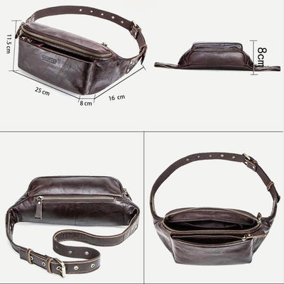 Genuine Leather Waist Bag Chest Bag with Adjustable Belt