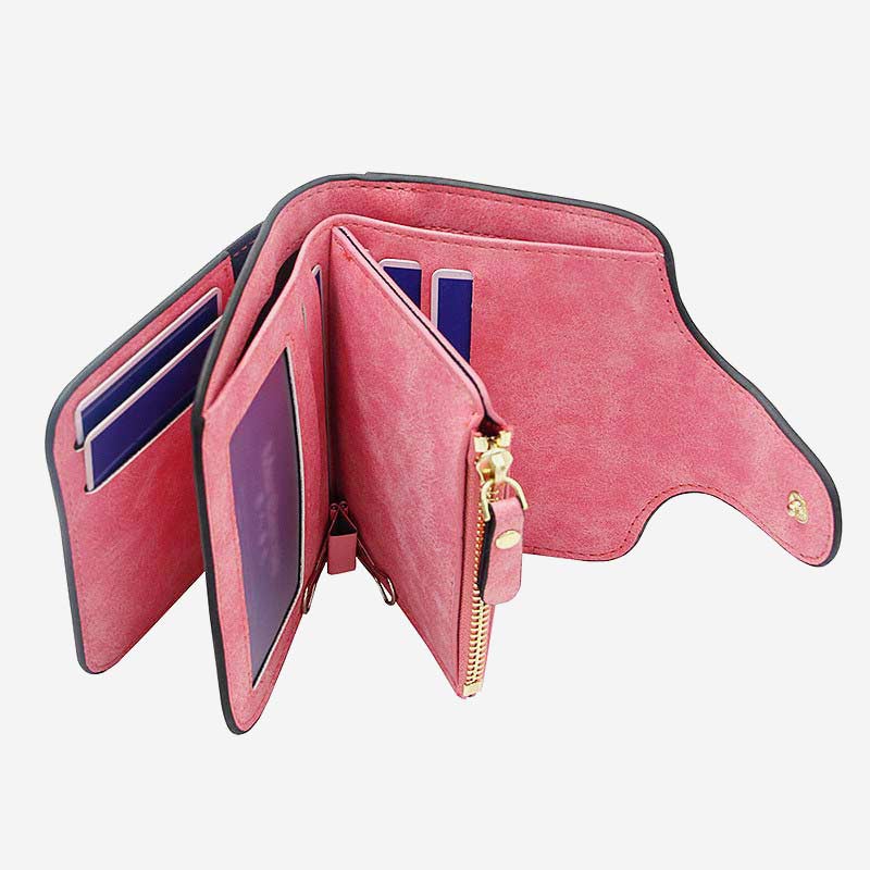 Small Wallet for Women Multi-Slot Zipper Pocket Bifold Wallet with ID Window