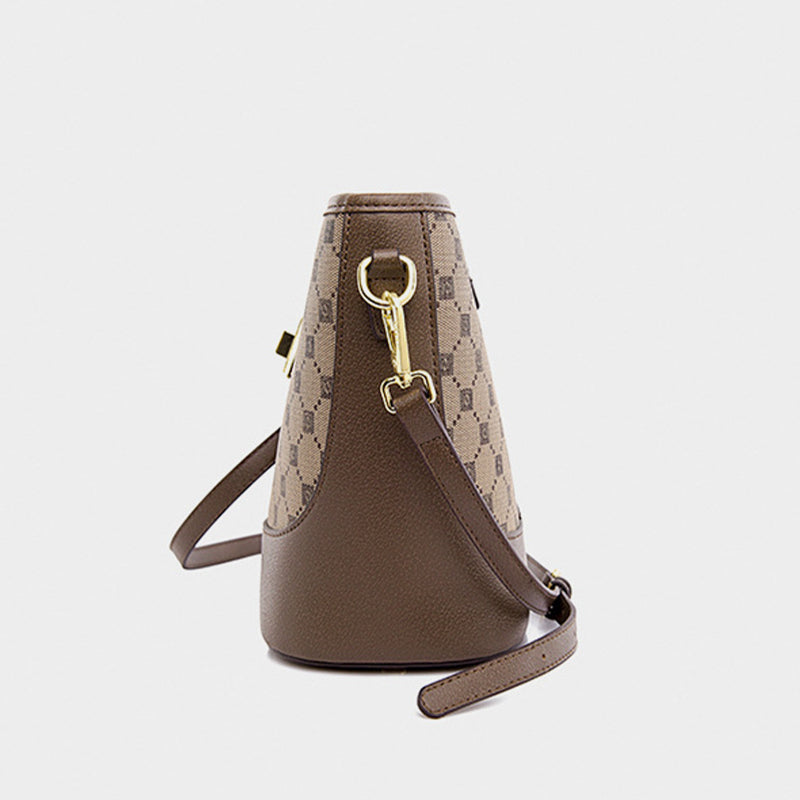 Splicing Pattern Bucket Bag For Women Soft Leather Crossbody Bag