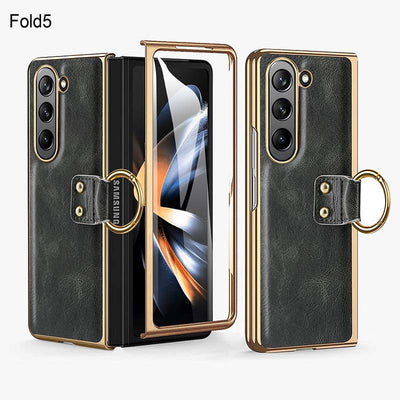 Samsung Fold Series Anti Drop Leather Ring Phone Case