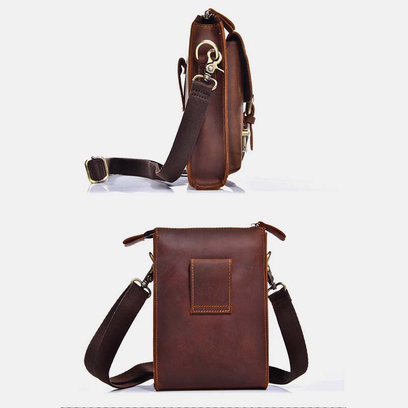 Genuine Leather Multifunction Waist Bag Crossbody Bag with Belt Loop