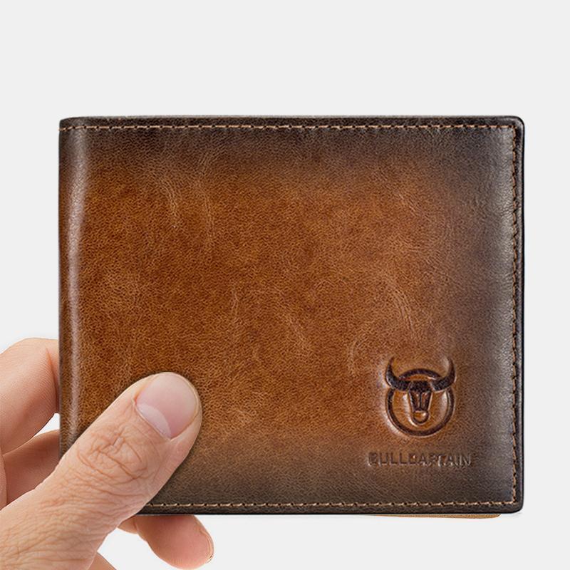 Genuine Leather RFID Multi-Slot Gradient Short Wallet