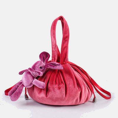 Cute Bunny Ear Drawstring Makeup Bag Embroidery Velvet Storage Bag