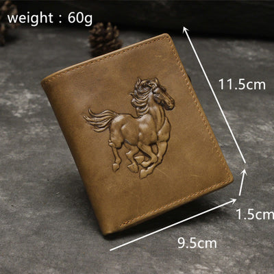 Wallet For Men Minimalist Retro Horse Print Leather Money Clip Short Purse