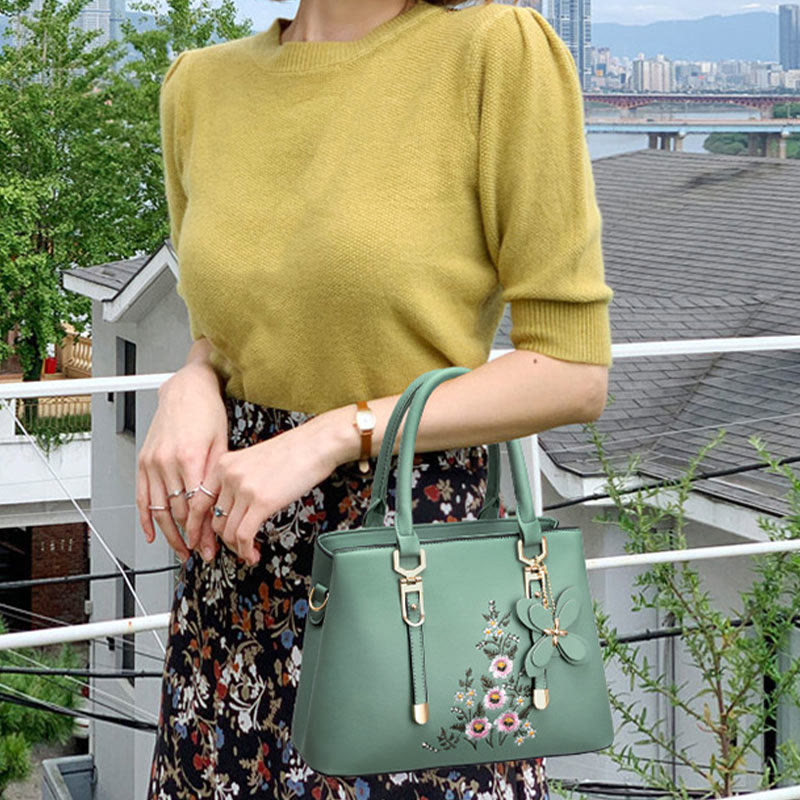 Floral Vegan Leather Purse For Outing Elegant Women Crossbody Handbag