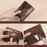 RFID Blocking Cowhide Leather Wallet Retro Roomy Front Pocket Wallet