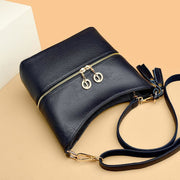 Double Zipper Purse For Women Tassel Solid Color Crossbody Bag