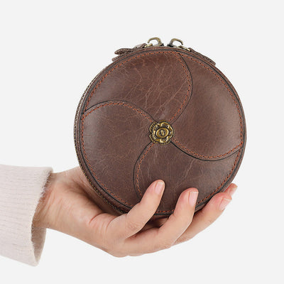 Round Coin Purse For Women Travel Genuine Leather Storage Bag