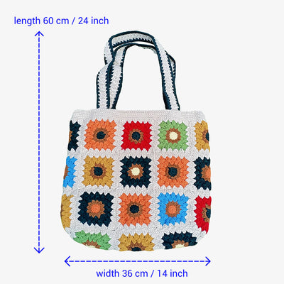 Plaid Shoulder Bag Sweet Colorful Crochet Handbag For Women