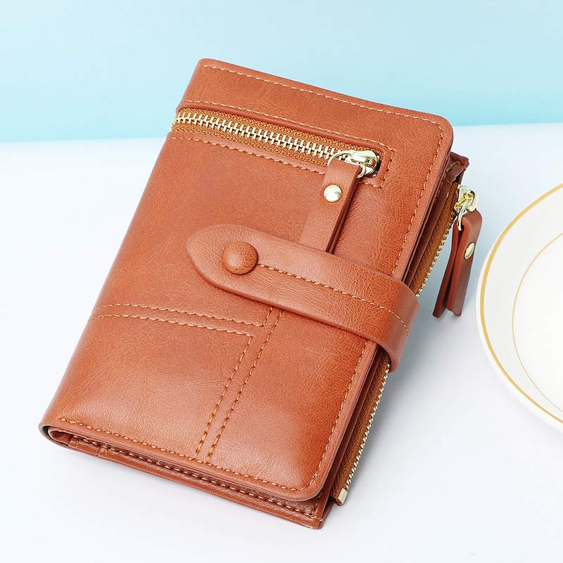 Short Leather Wallet For Women Use Minimalist Folding Coin Purse