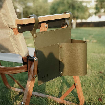 Portable Outdoor Leather Chair Armrest Organizer Bottler Holder for Camping Travel