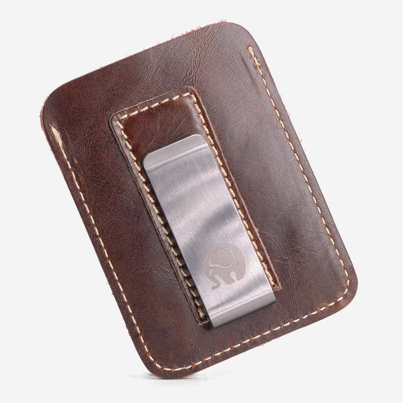 Card Holder For Shopping Cowhide Oil Wax Metal Money Clip