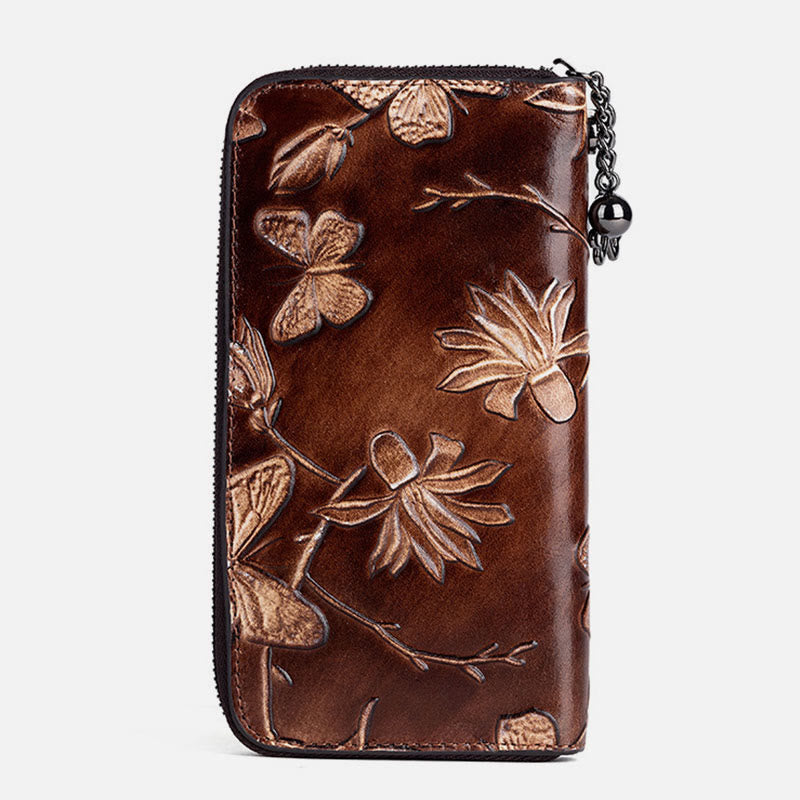 Retro Butterfly Handbag Women Elegant Long Large Space Leather Wallet