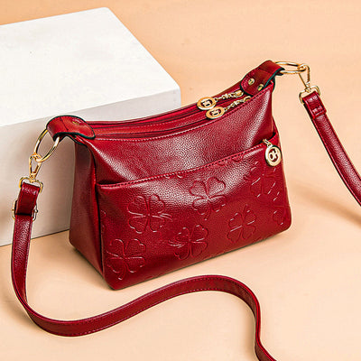 Floral Emblossing Crossbody Bag For Women Classic Leather Purse