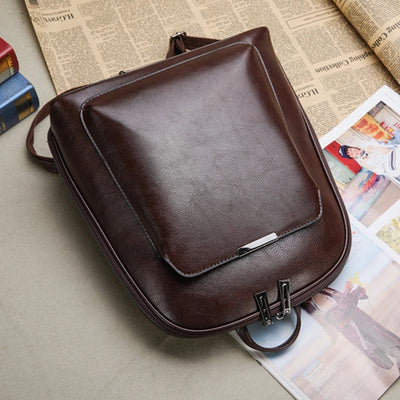 Retro PU Leather Daypack Women Casual Backpack Purse Zipper Shoulder Bags