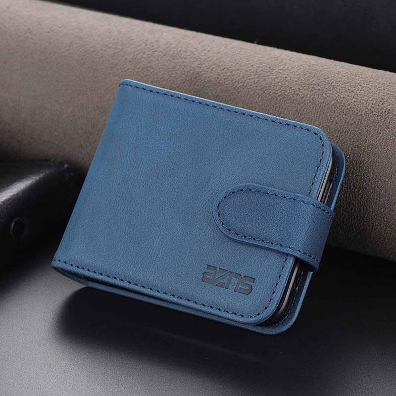 Genuine Leather Phone Holder Wallet Case For Galaxy Z Flip3 / Flip2 With Card Holder