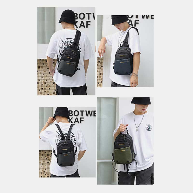 Sling Bag for Men Casual Waterproof Adjustable Zipper Straps Backpack