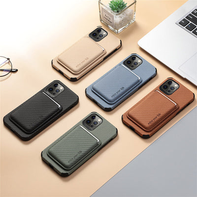 Magnetic Phone Wallet for iPhone Fiber Texture Phone Case with Magnetic Card Holder