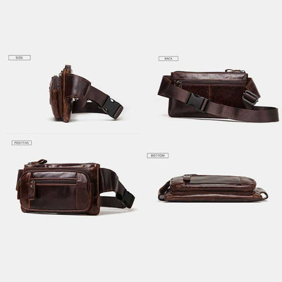 Genuine Leather 3 Layer Multi-Use Waist Pack Sling Bag