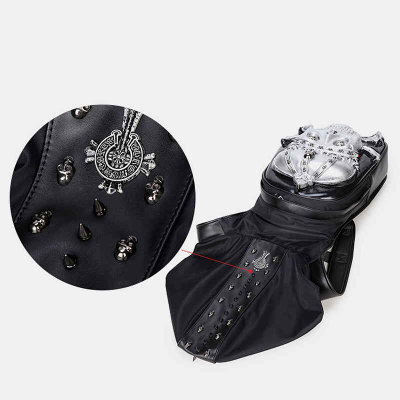 3D Skull Backpack Gothic Rivets Studded Laptop Backpack with Hoodie Cap