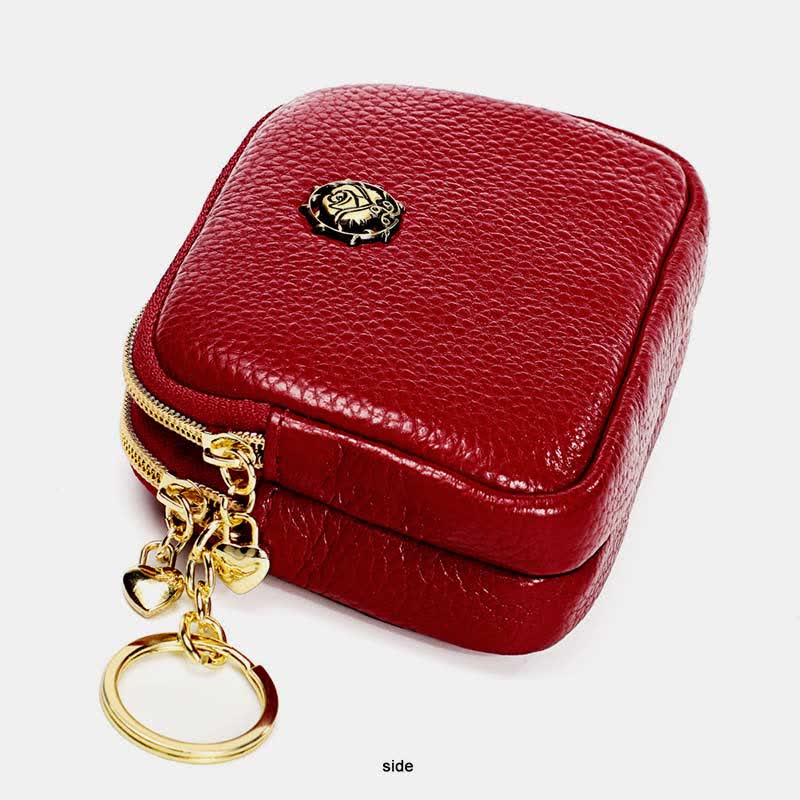 Coin Purse for Women Genuine Leather Double Zip Cash Change Wallet