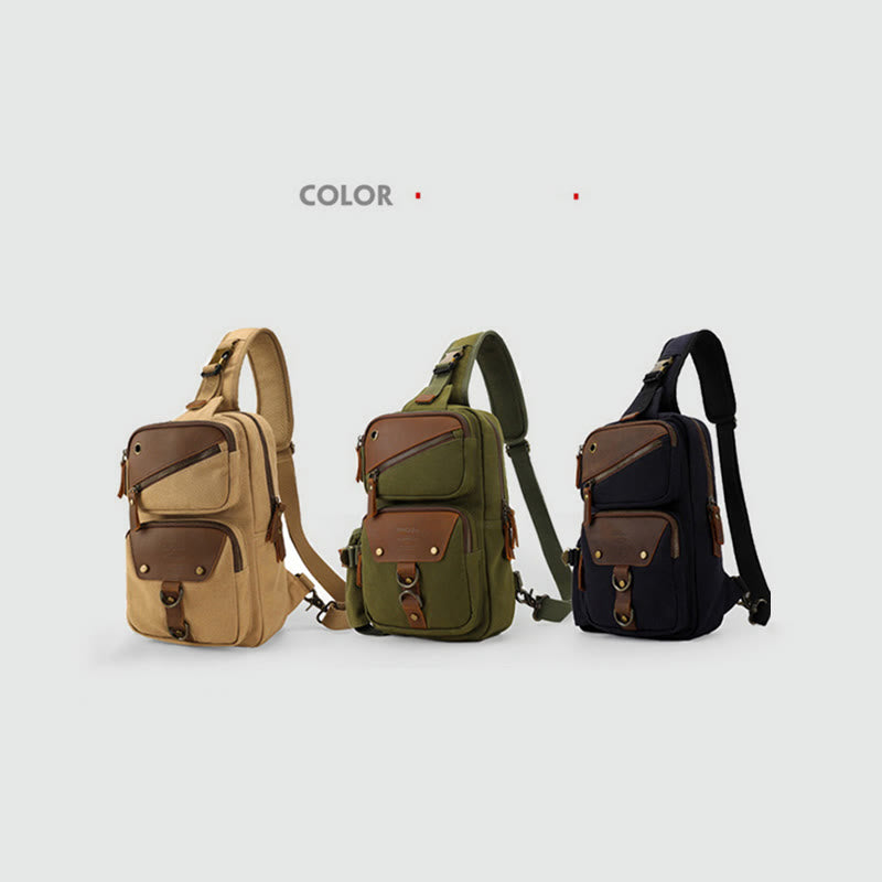 Sling Bag For Men Retro Design Lightweight Canvas Crossbody Chest Bag