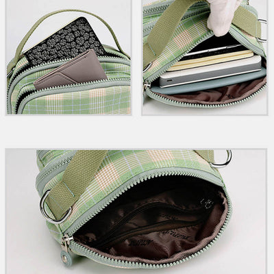 3 Layer Crossbody Bag for Women Lightweight Plaid Printed Shoulder Bag