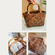 Straw Tote For Women Retro Bamboo Pattern Handle Handbag