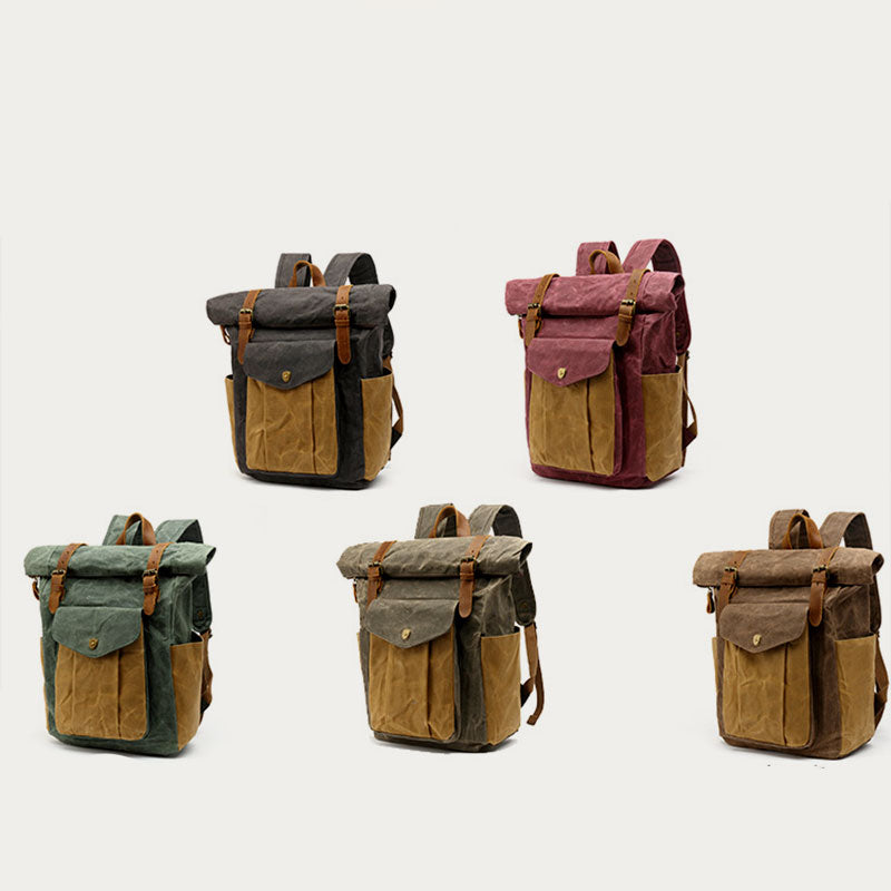 Retro Large Canvas Backpack Multi-Pocket Waterproof Travel Backpack Fit 15.6'' Laptop