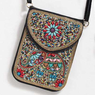 Bohemian Phone Bag Women Shell Flowers Pattern Magnetic Crossbody Bag