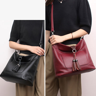 Tassel Tote Elegant Solid Color Leather Purse For Commuter