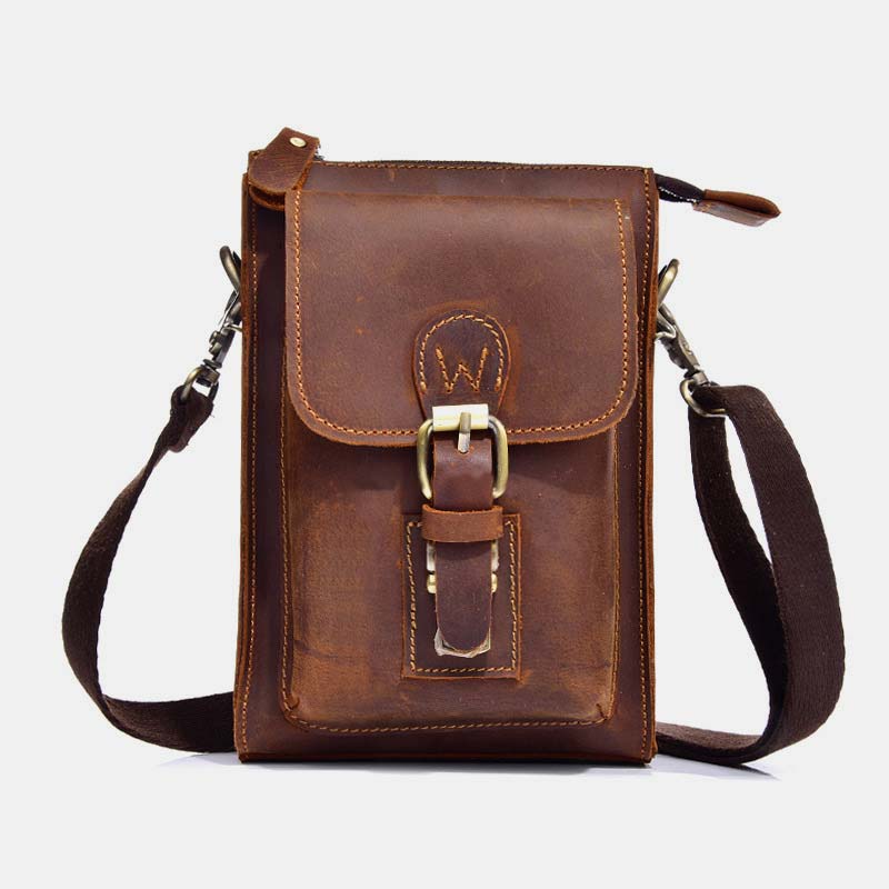 Genuine Leather Multifunction Waist Bag Crossbody Bag with Belt Loop