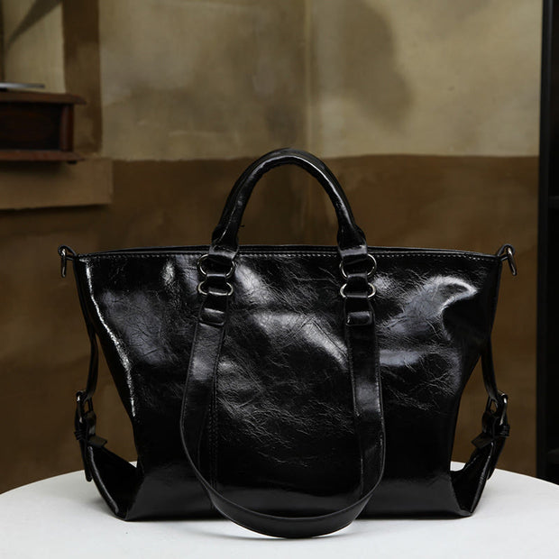 Large Travel Tote Womens Minimalist Plain Color Leather Handbag