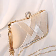 Women's Evening Party Clutch Bag Stain Fabric Tassel Purse Handbag