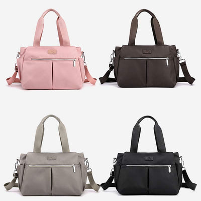 Triple Compartment Top-Handle Satchel for Women Lightweight Nylon Cross Body Shoulder Bag