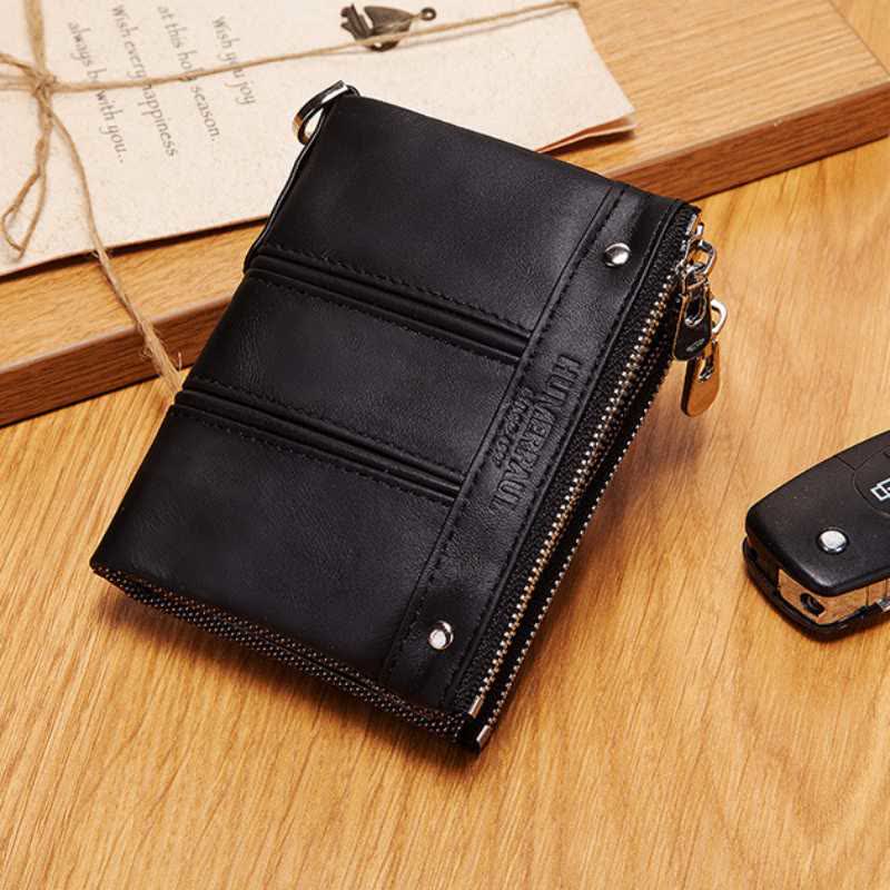 RFID Blocking Bifold Wallet Retro Cowhide Leather Wallet with Chain