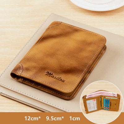 RFID Blocking Cowhide Leather Wallet Retro Roomy Front Pocket Wallet