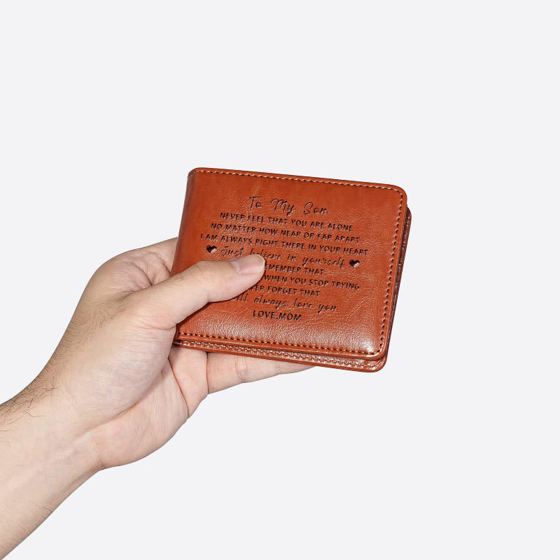 To My Son Words Engraved Wallet Leather Purse Meaningful Gift