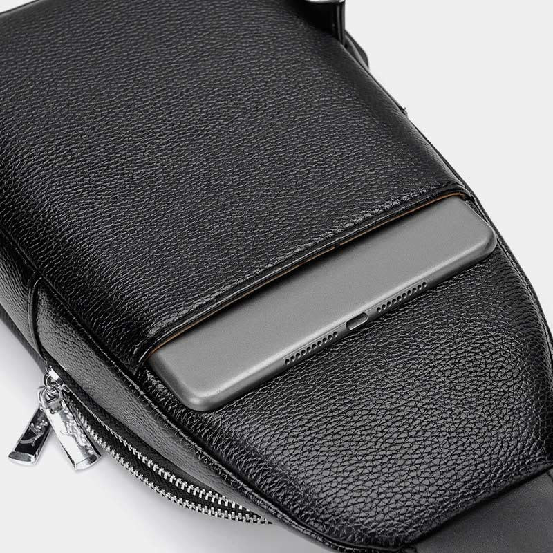 Sling Bag for Men Black Leather Casual Shopping Shoulder Bag