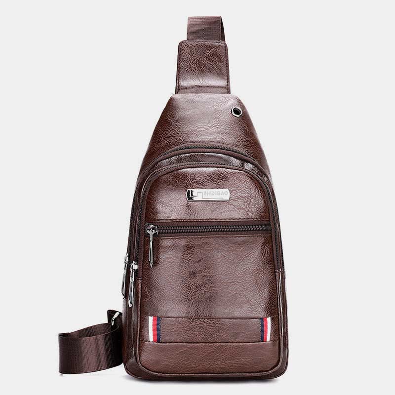 Leather Sling Bag for Men Outdoor Travel Chest Pack Daypack Backpack