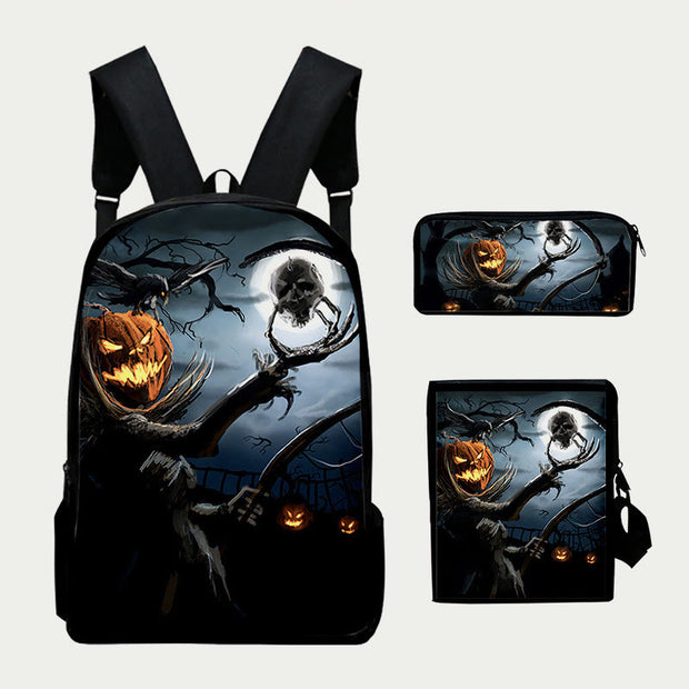 Halloween Backpack For Kids Outdoor Sports Travel Oxford Bag Set