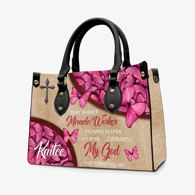Custom Name Leather Tote For Women Way Maker Miracle Worker