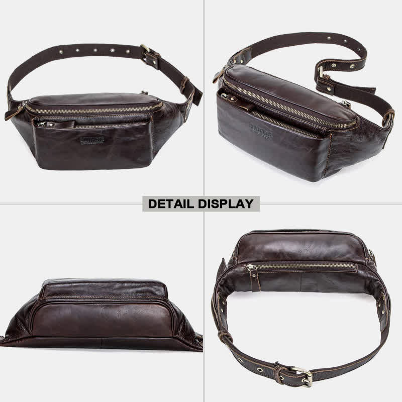 Genuine Leather Waist Bag Chest Bag with Adjustable Belt