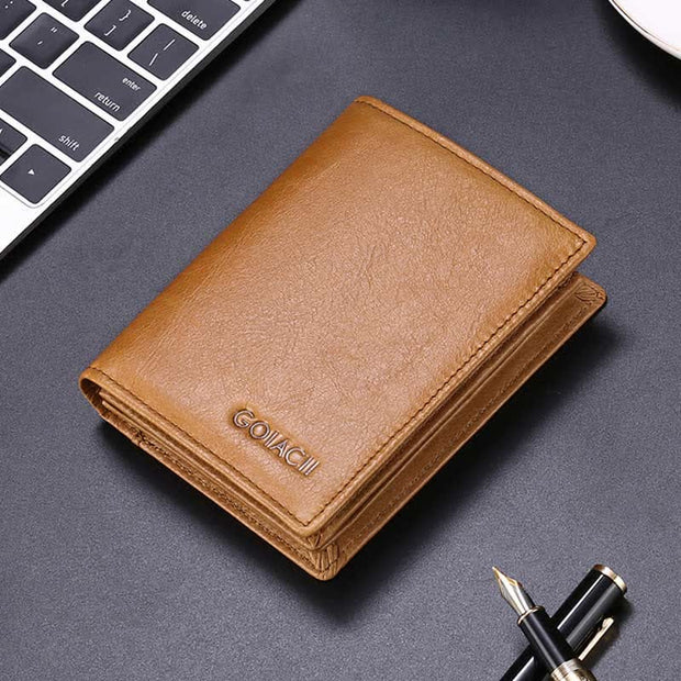 Men's Real Leather RFID Blocking Bifold Wallet with ID Window