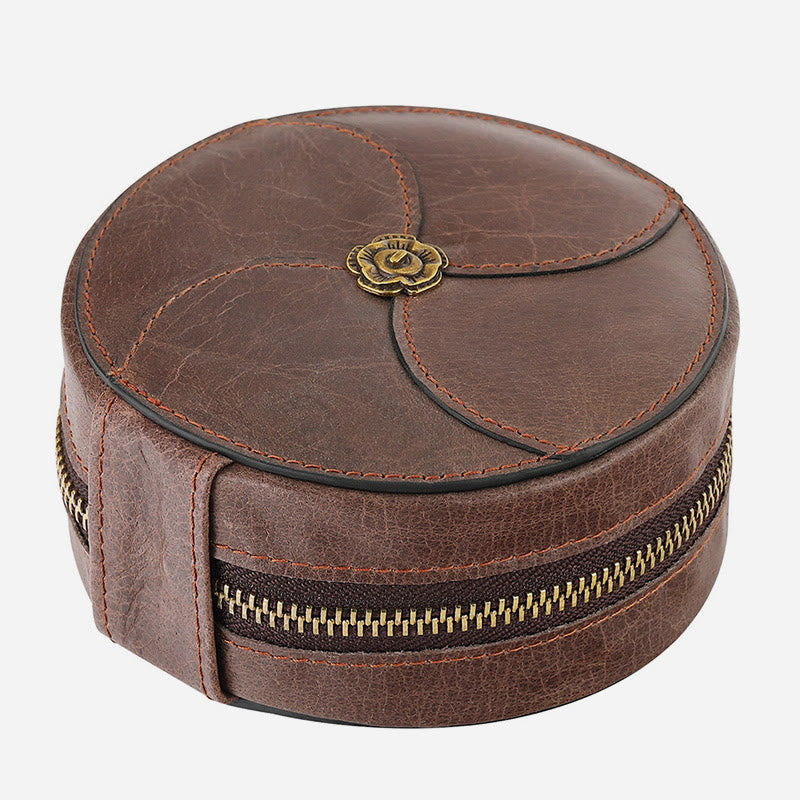 Round Coin Purse For Women Travel Genuine Leather Storage Bag