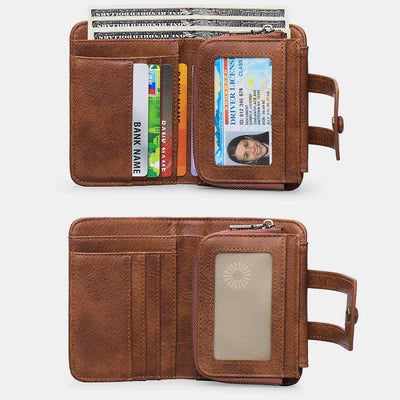 Women's Small Trifold Wallet Real Leather Retro Compact Pocket Wallet