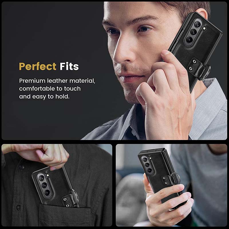 Samsung Fold Series Anti Drop Leather Ring Phone Case